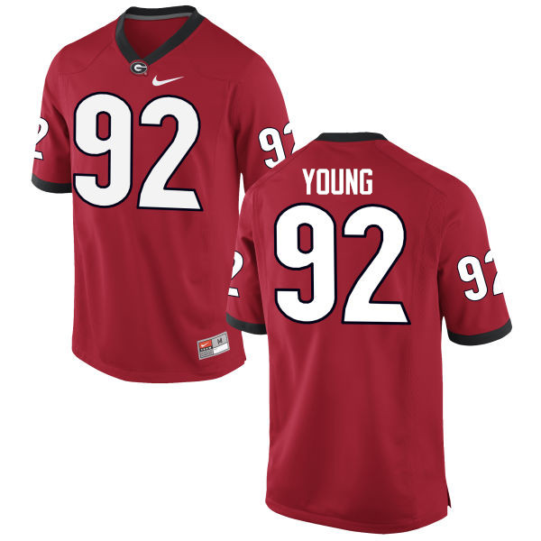 Men Georgia Bulldogs #92 Justin Young College Football Jerseys-Red - Click Image to Close
